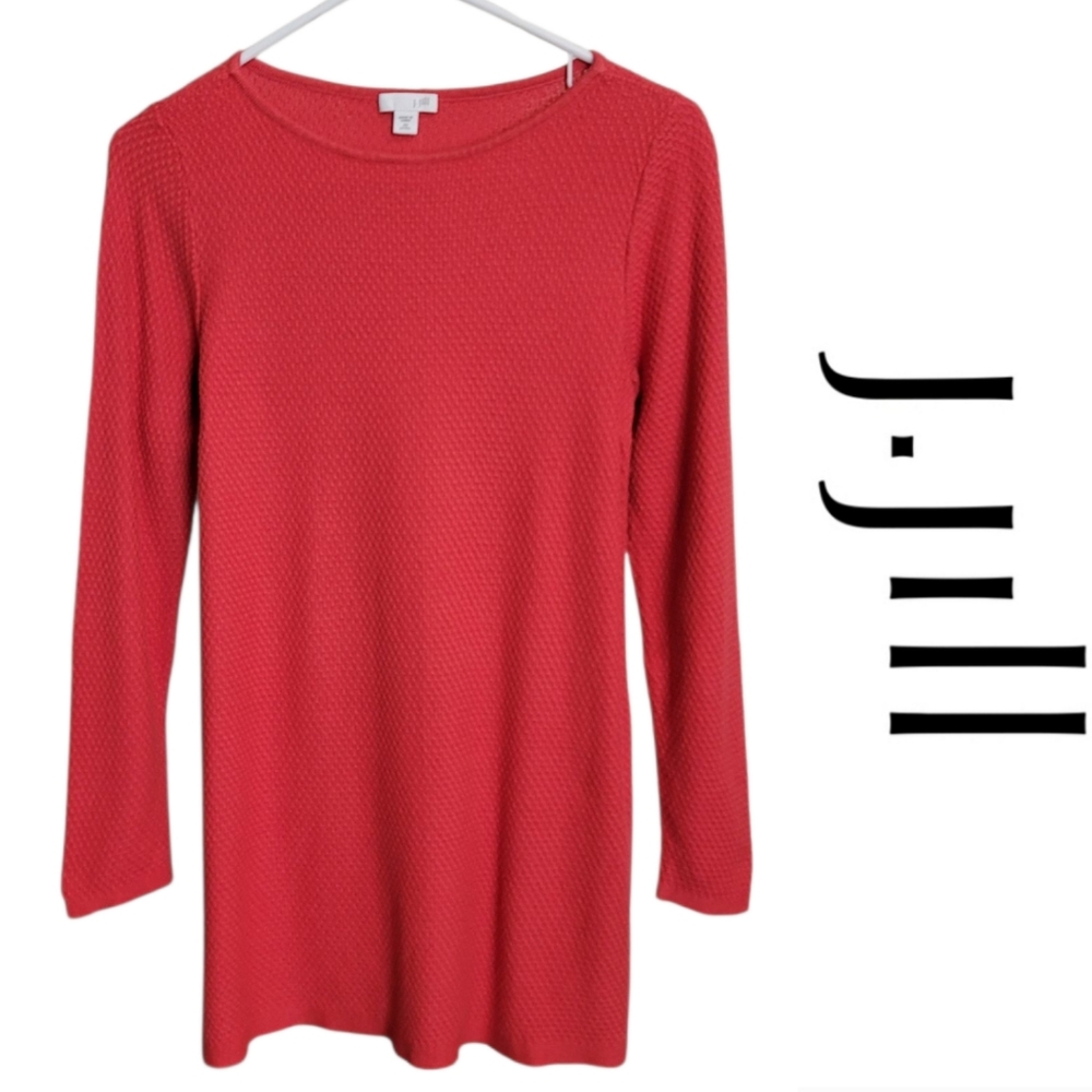 J. Jill Textured Knit Tunic Length Boatneck Sweater